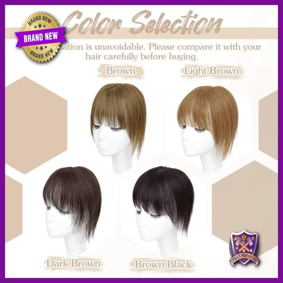Human Hair Topper with Bangs 150% Density Clip In U Shape 10 Inch